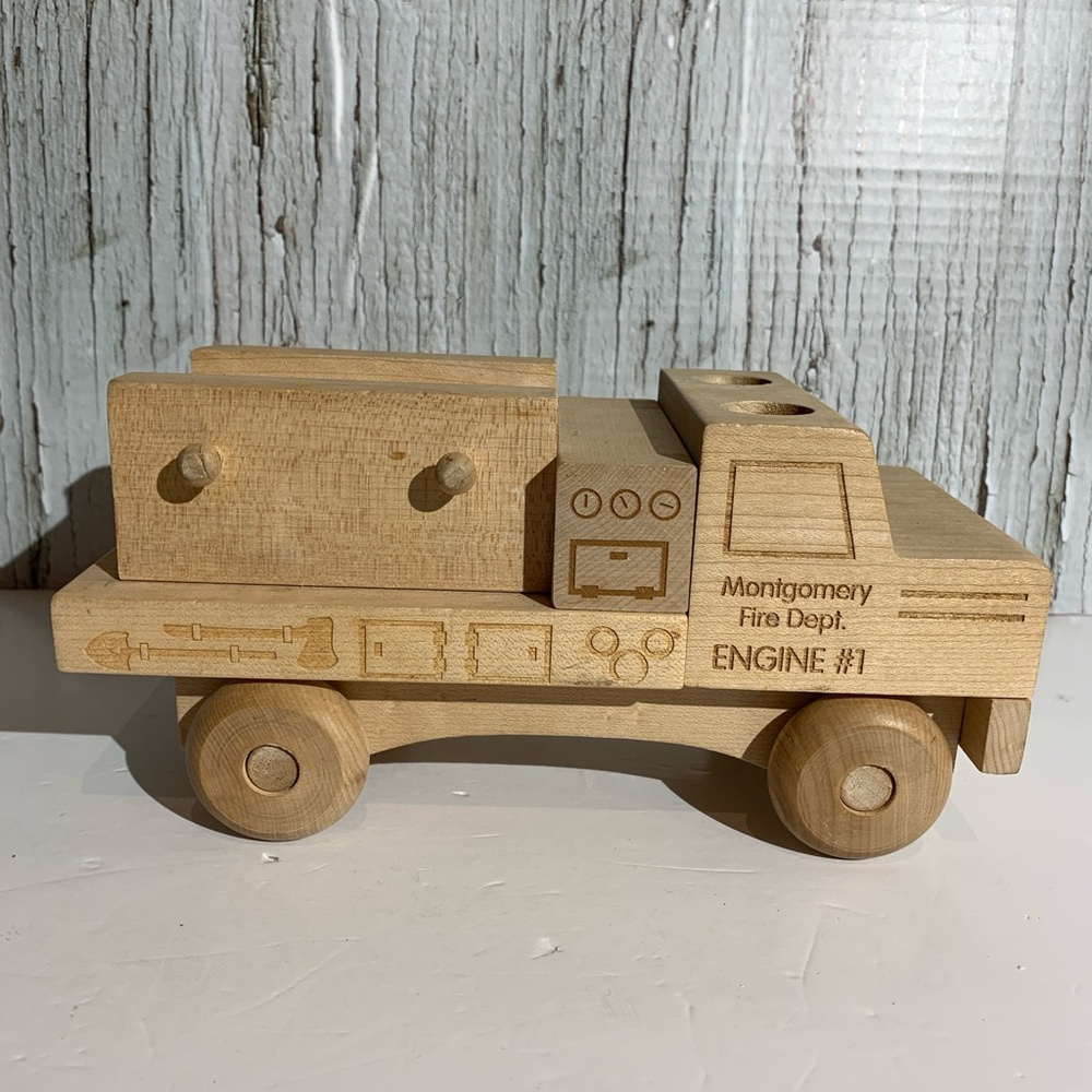 Solid Natural Wood Toy Fire Engine